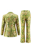 Blue Floral 2 Piece Notch Lapel One Button Women Suits