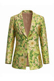 Blue Floral 2 Piece Notch Lapel One Button Women Suits