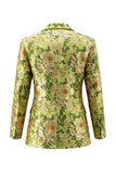 Blue Floral 2 Piece Notch Lapel One Button Women Suits