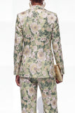 Blue Floral 2 Piece Notch Lapel One Button Women Suits