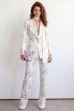 White Peak Lapel 2 Piece Floral One Button Women Suits