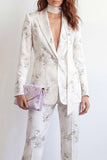 White Peak Lapel 2 Piece Floral One Button Women Suits