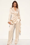 Satin Champagne Peak Lapel 2 Piece Women Suits