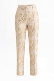 Golden 2 Piece Jacquard Peak Lapel One Button Slim Fit Women Suits