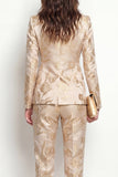 Golden 2 Piece Jacquard Peak Lapel One Button Slim Fit Women Suits