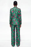 Black 2 Piece One Button Floral Jacquard Women Suits