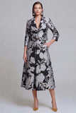 Sage Green Floral 2 Piece Notched Lapel Women's Skirt Suits with Pockets