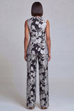 2 Piece Navy Pink Floral V-Neck Women Suits with Belt