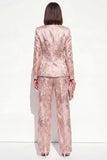 Blush Floral Peak Lapel 2 Piece Double Breasted Women Suits with Pockets
