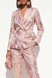 Blush Floral Peak Lapel 2 Piece Double Breasted Women Suits with Pockets
