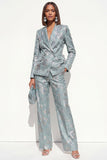 Blush Floral Peak Lapel 2 Piece Double Breasted Women Suits with Pockets