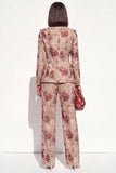 Blush Floral Peak Lapel 2 Piece Double Breasted Women Suits with Pockets