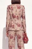 Blush Floral Peak Lapel 2 Piece Double Breasted Women Suits with Pockets