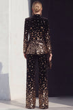 Black Champagne 2 Piece Peak Lapel Women Suits with Sequins