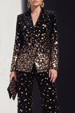 Black Champagne 2 Piece Peak Lapel Women Suits with Sequins