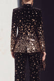 Black Champagne 2 Piece Peak Lapel Women Suits with Sequins
