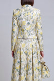 2 Piece Ivory Yellow Flower Peak Lapel Women's Skirt Suits with Pockets