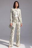Dusty Green Open-front 2 Piece Slim Fit Floral Women's Suits