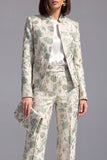 Dusty Green Open-front 2 Piece Slim Fit Floral Women's Suits