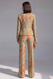 Dusty Green Open-front 2 Piece Slim Fit Floral Women's Suits