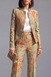 Dusty Green Open-front 2 Piece Slim Fit Floral Women's Suits