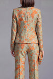 Dusty Green Open-front 2 Piece Slim Fit Floral Women's Suits
