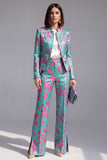Dusty Green Open-front 2 Piece Slim Fit Floral Women's Suits