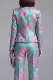 Dusty Green Open-front 2 Piece Slim Fit Floral Women's Suits