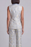Blue 2 Piece Shawl Lapel Floral Double Breasted Women's Suits with Pockets