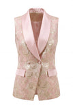 Blue 2 Piece Shawl Lapel Floral Double Breasted Women's Suits with Pockets