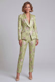 2 Piece Sage Green Shawl Lapel Floral Women's Suits