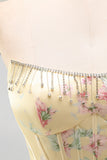 A-Line Yellow Strapless Corset Floral Tiered Short Formal Dress