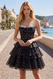 White A-Line Sweetheart Corset Tiered Ruched Homecoming Dress