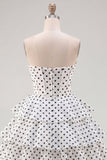White A-Line Sweetheart Corset Tiered Ruched Homecoming Dress