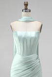 Mint Strapless Bodycon Corset Short Formal Dress with Slit