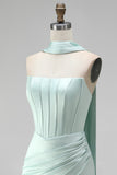 Mint Strapless Bodycon Corset Short Formal Dress with Slit