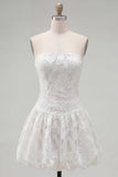 A-Line White Sweetheart Floral Short Formal Dress
