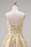 Yellow A-Line Spaghetti Straps Floral Homecoming Dress