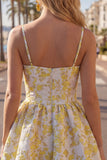 Yellow A-Line Spaghetti Straps Floral Homecoming Dress