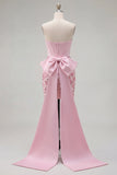 Pink Bodycon Floral Strapless Corset Homecoming Dress with Bow