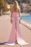 Pink Bodycon Floral Strapless Corset Homecoming Dress with Bow