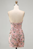 Pink Bodycon Sweetheart Floral Corset Short Formal Dress with Beading