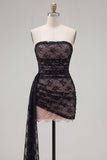 Black Strapless Bodycon Ruched Beaded Homecoming Dress with Sash