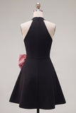 Black Pink A-Line Halter Neck Short Homecoming Dress with Large Bow