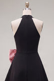 Black Pink A-Line Halter Neck Short Homecoming Dress with Large Bow