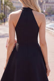 Black Pink A-Line Halter Neck Short Homecoming Dress with Large Bow