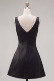 Black Pink A-Line V-Neck Short Homecoming Dress with Rhinestones