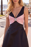 Black Pink A-Line V-Neck Short Homecoming Dress with Rhinestones