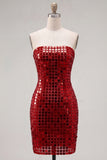 Sparkly Gold Strapless Sequin Bodycon Homecoming Dress