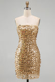 Sparkly Gold Strapless Sequin Bodycon Short Formal Dress